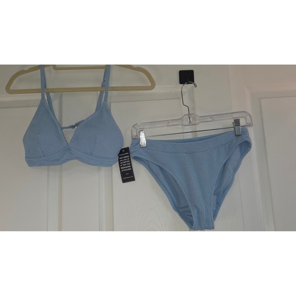 Blooming Jelly Light Blue Smocked Popcorn Triangle Bikini Set Size M NEW